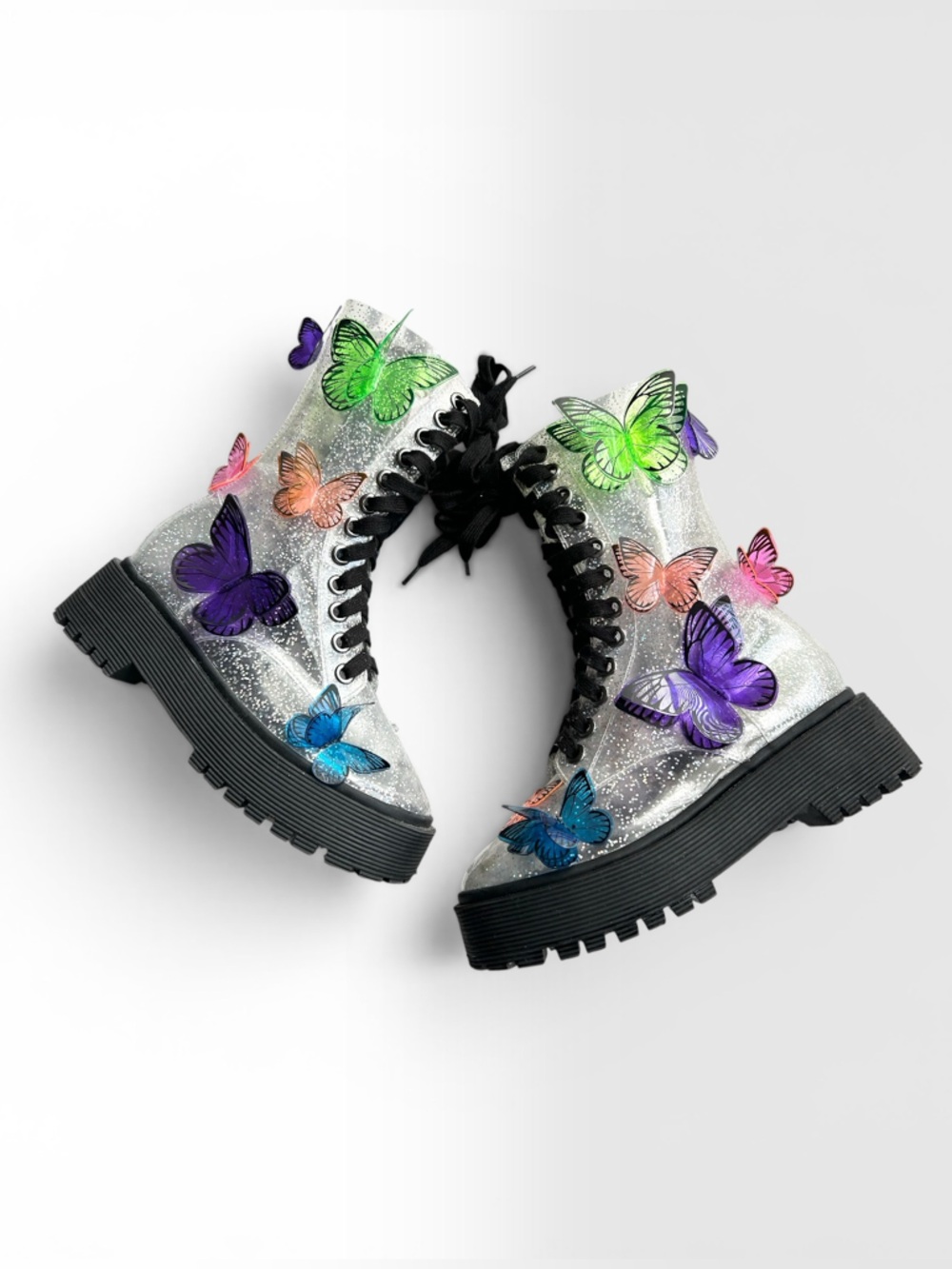 Club Exx Terrarium Butterfly Platform Boots Combat Rave Festival -  Sz 6